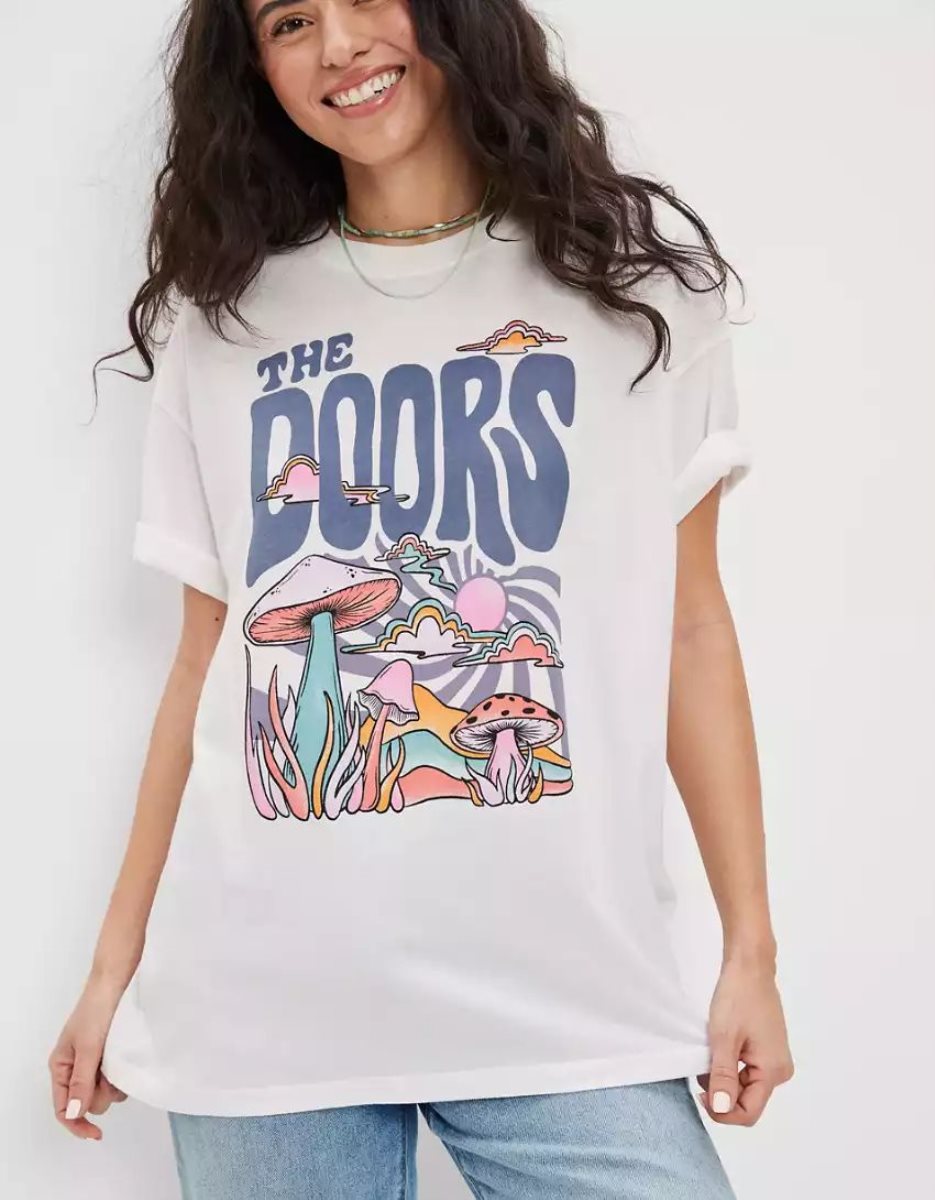 T Shirts American Eagle AE Oversized The Doors Graphique Tee Blanche Femme | ACQ-74052313